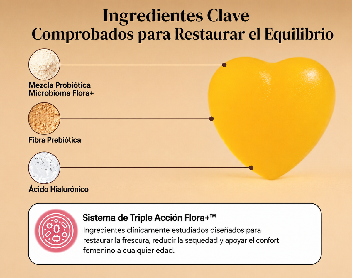 Flora+™ — Adiós al Olor y al Flujo Constante — Gomitas de Piña con Probióticos Vaginales + Ácido Hialurónico 🌸