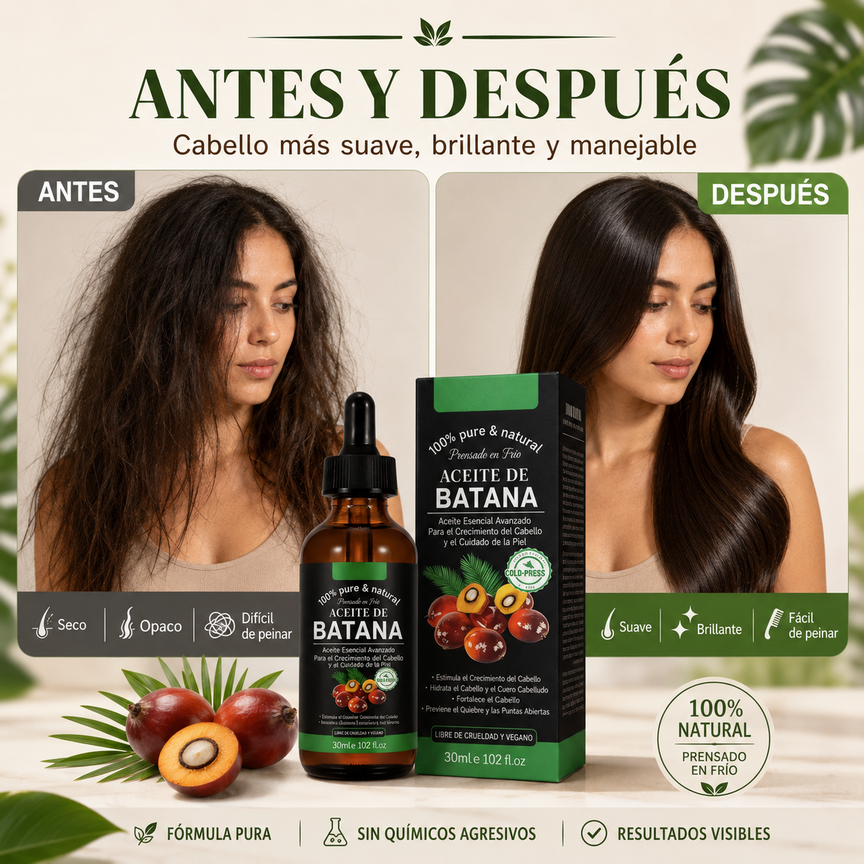 BatanaGlow™- Aceite de Batana 100% Puro — Cabello Más Suave y Brillante desde Casa ✨