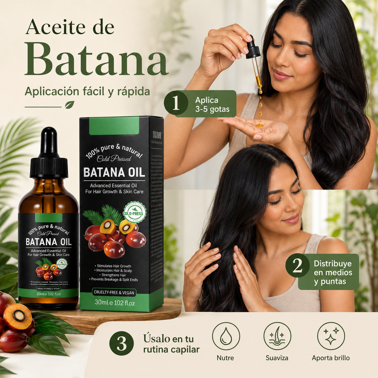 BatanaGlow™- Aceite de Batana 100% Puro — Cabello Más Suave y Brillante desde Casa ✨