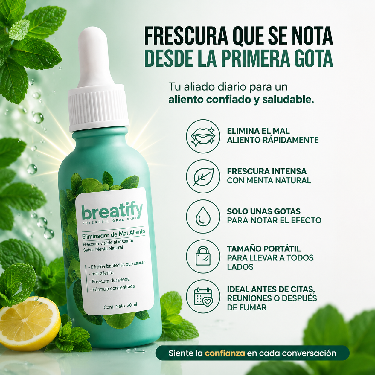 AuraFresh™│Breatify™ Gotas para el Mal Aliento — Frescura Instantánea y Confianza al Hablar 💨