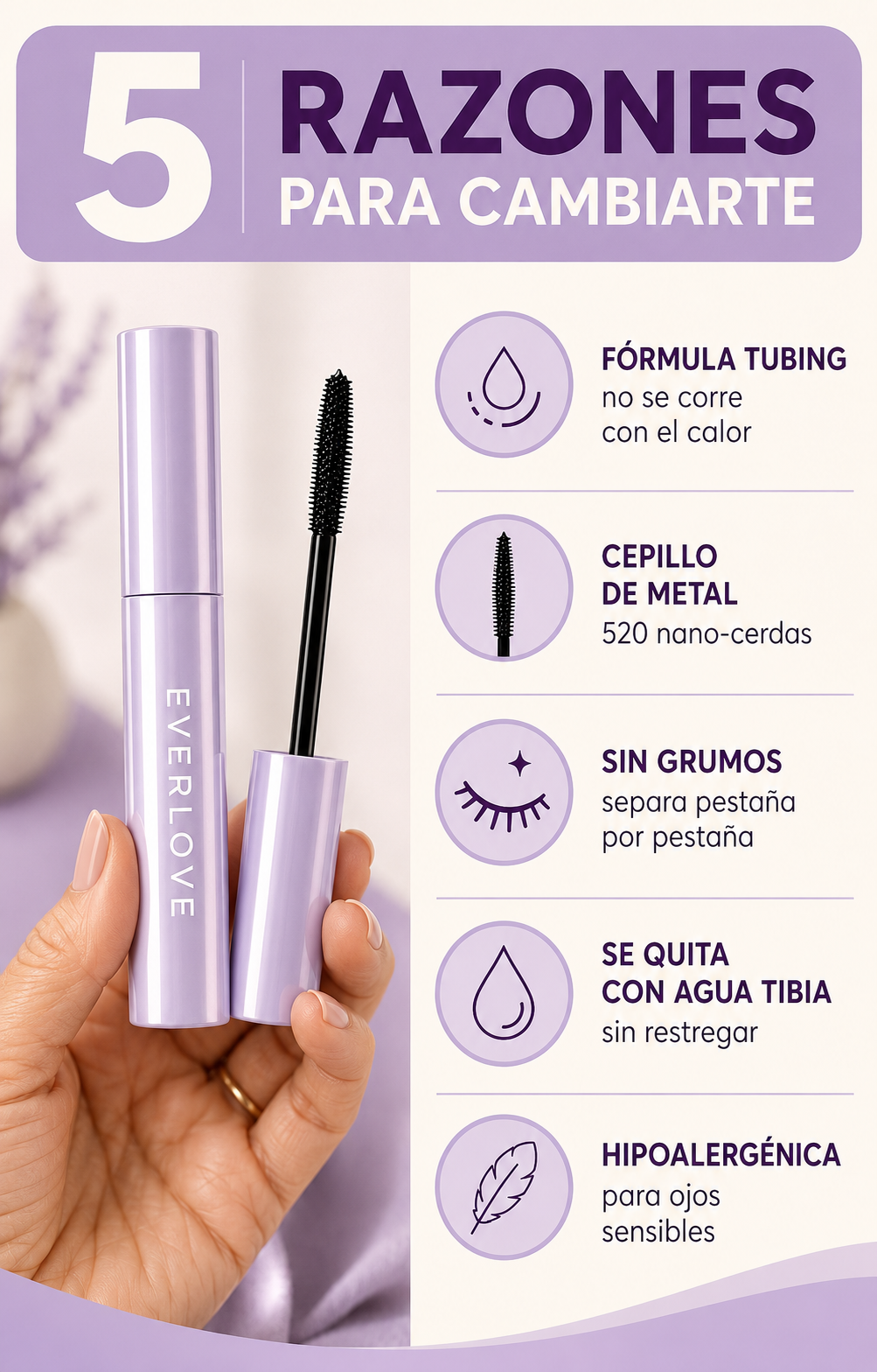 Everlove Mascara™ — La Máscara Hecha para Pestañas Maduras — Cepillo de Metal 520 Nano-Cerdas 👁️