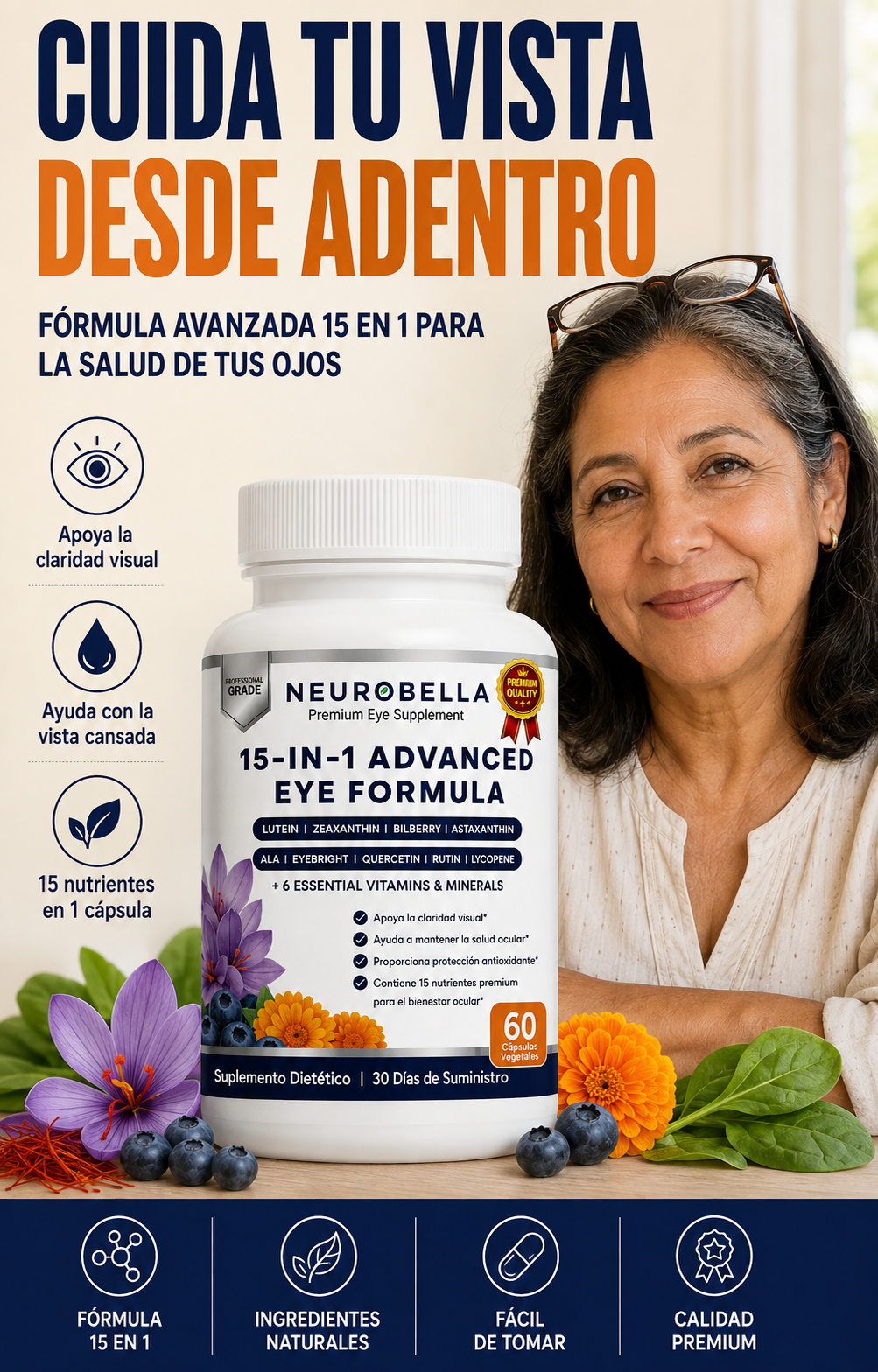 Neurobella™ 15-en-1 — Fórmula Avanzada para la Vista — Luteína + Zeaxantina + Astaxantina 👁️