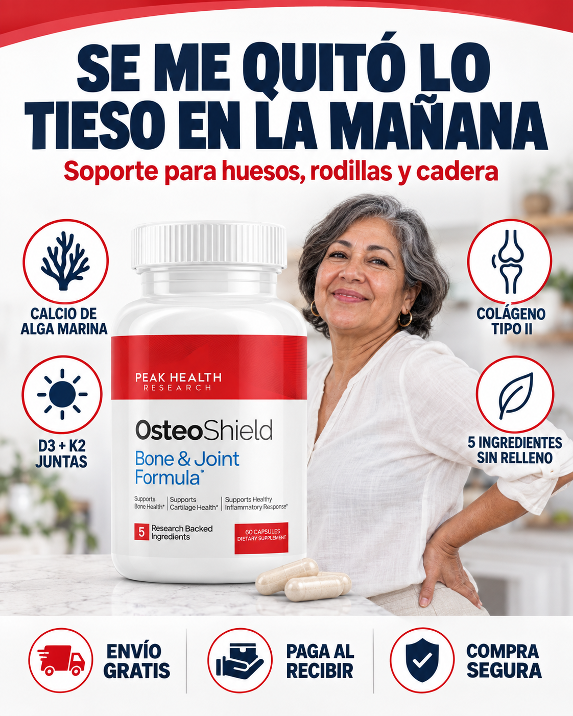 OsteoFit™ — El Soporte de tus Huesos, Rodillas y Cadera y Para la Rigidez de la Mañana— Fórmula de 5 Ingredientes con D3 + K2 🦴