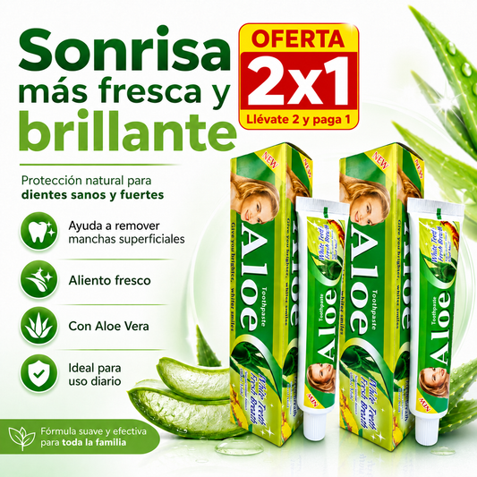 AloeBright™ 2x1 - Pasta Blanqueadora con Aloe Vera — Sonrisa Más Blanca, Fresca y Segura✨