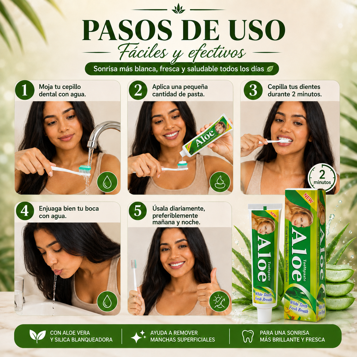 AloeBright™ - Pasta Blanqueadora con Aloe Vera — Sonrisa Más Blanca, Fresca y Segura✨