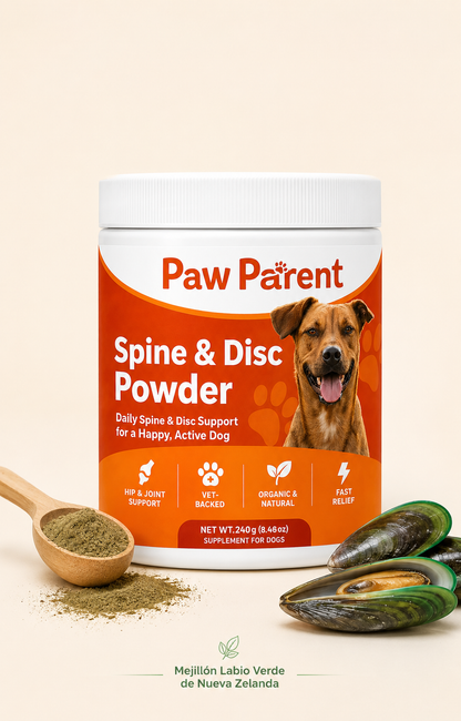 Spine & Disc Powder™ — Soporte de Columna y Articulaciones para Perros — Mejillón Labio Verde de Nueva Zelanda 🐾