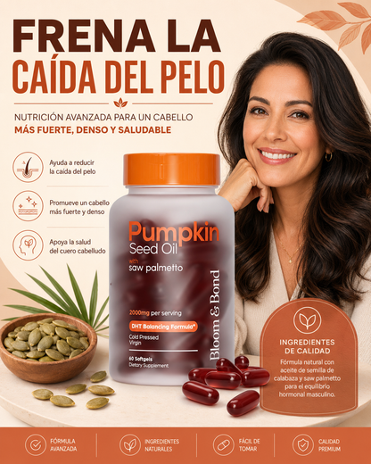 Bloom & Bond™ – Frena la Caída y Haz Crecer Pelo Nuevo  — Cápsulas de Semilla de Calabaza + Saw Palmetto 🌱