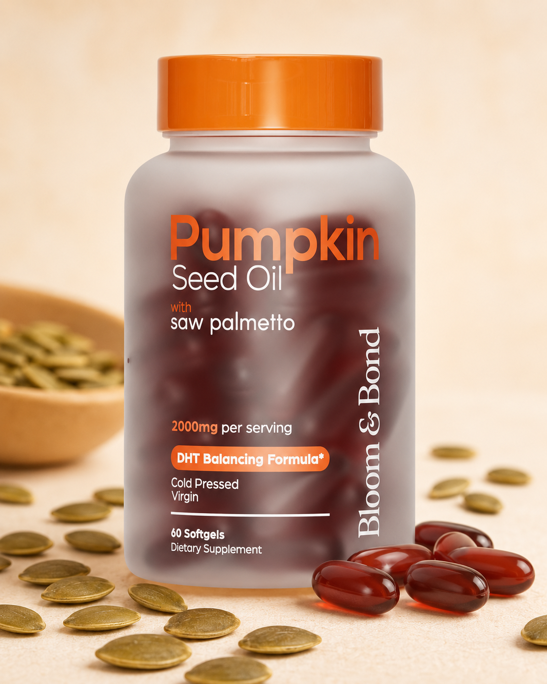 Bloom & Bond™ – Frena la Caída y Haz Crecer Pelo Nuevo  — Cápsulas de Semilla de Calabaza + Saw Palmetto 🌱