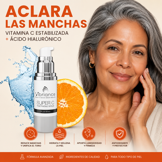 Vibriance Super C Serum™ — Aclara Manchas, Borra Líneas e Hidrata — Todo en Un Solo Pomo 🍊