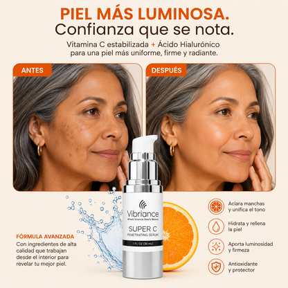 Vibriance Super C Serum™ — Aclara Manchas, Borra Líneas e Hidrata — Todo en Un Solo Pomo 🍊