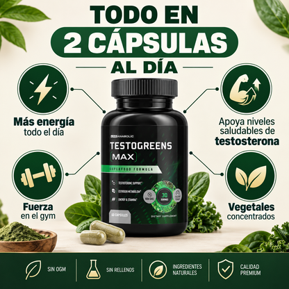 TestoGreens MAX™ – Recupera tu Energía y Vuelve a Rendir Como Antes — Fórmula Natural para Hombre con Ginseng, Boro y Vegetales Concentrados 🌿