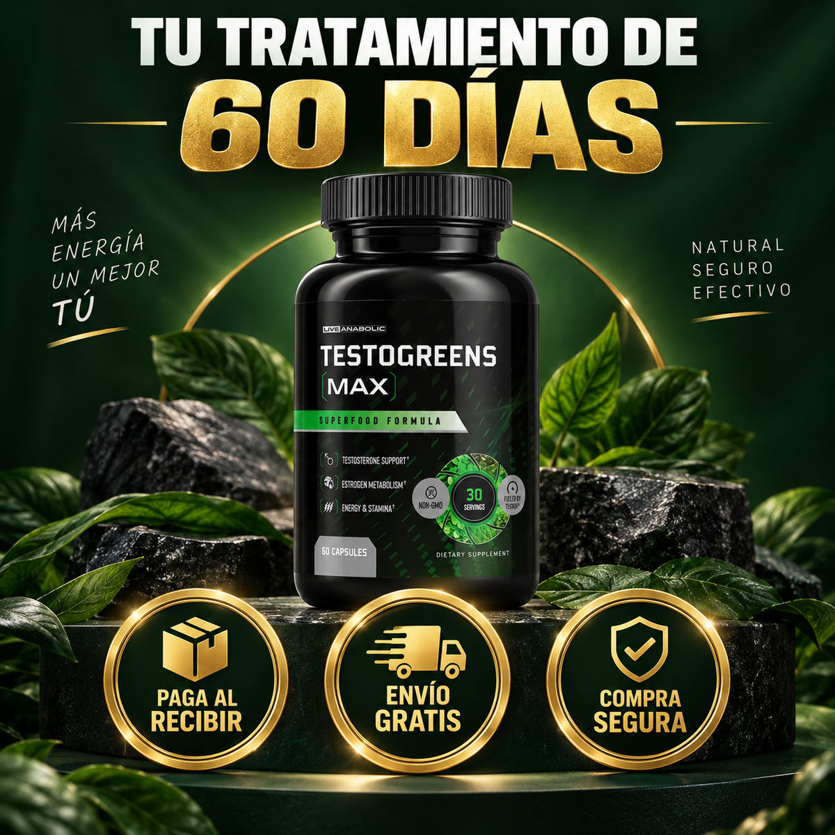 TestoGreens MAX™ – Recupera tu Energía y Vuelve a Rendir Como Antes — Fórmula Natural para Hombre con Ginseng, Boro y Vegetales Concentrados 🌿